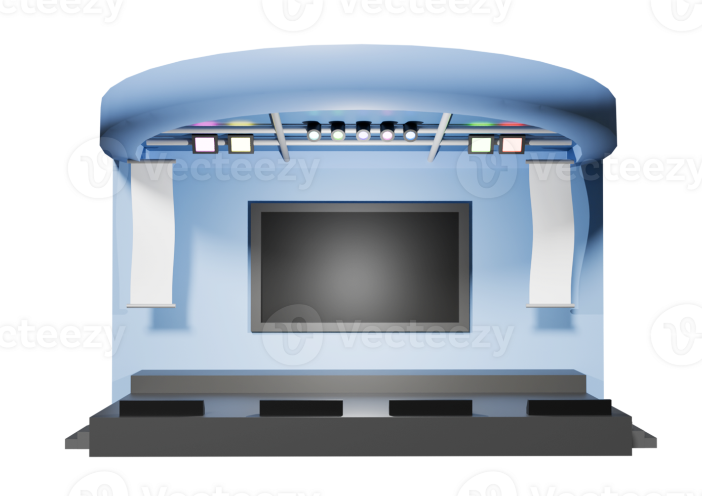 a 3d stage for event or exhibition wiht black screen png