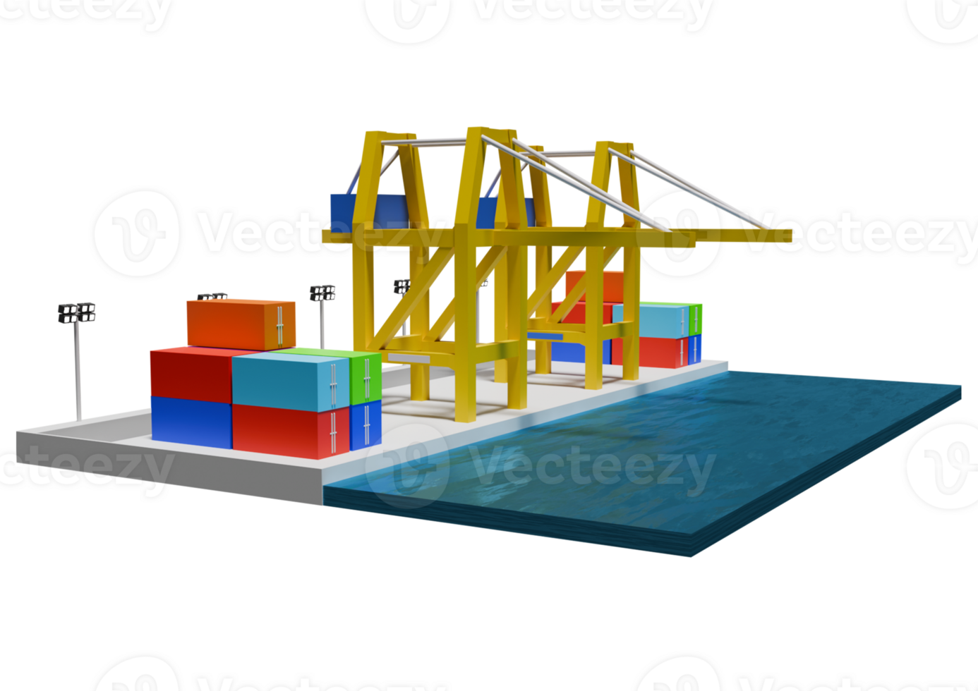A 3d rendering of a container crane on a dock png