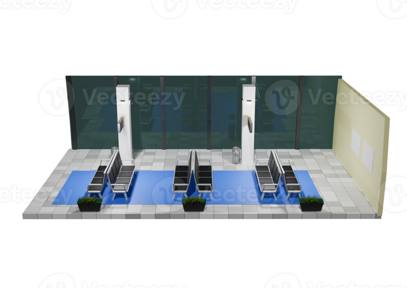A 3d rendering of a room with chairs and tables png