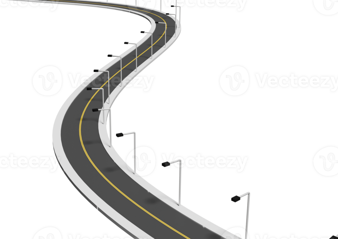 A curved road with a light pole in the middle png