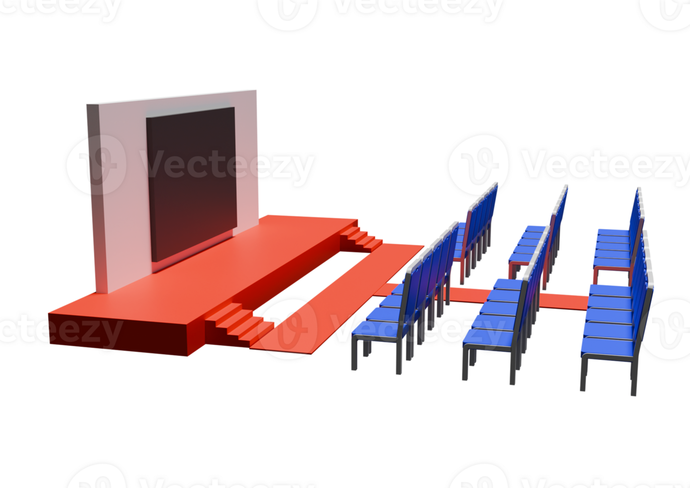 A 3d rendering of a stage with chairs and a projector png