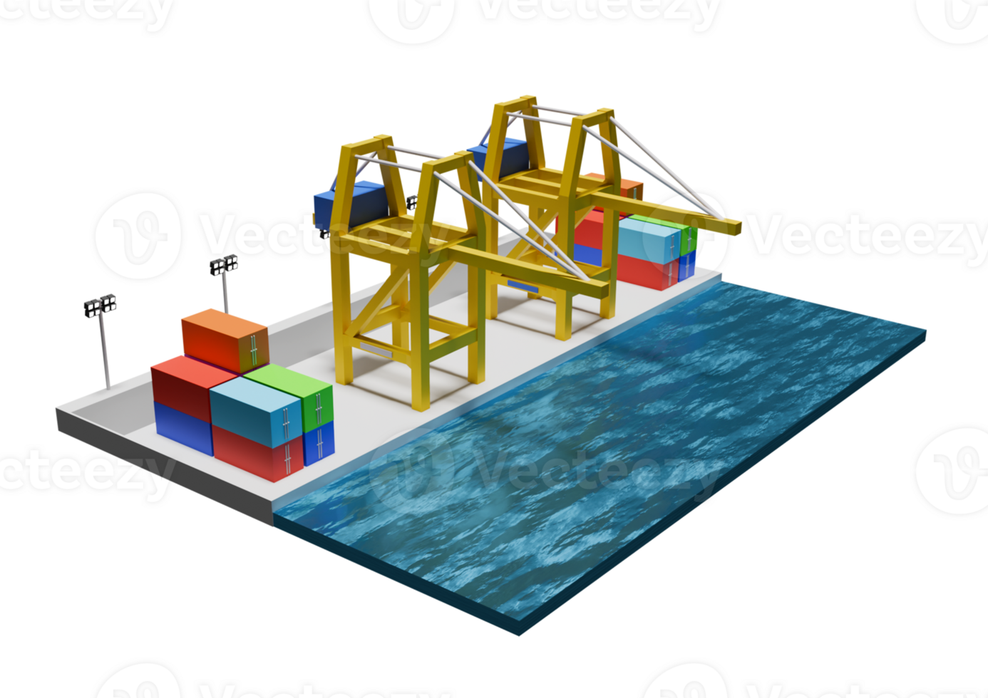 3d rendering of a ship dock with cargo container png