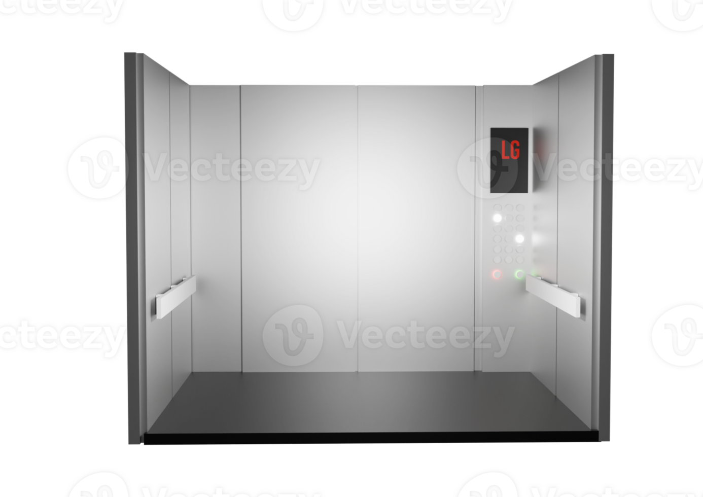 A white elevator with a red light on it png