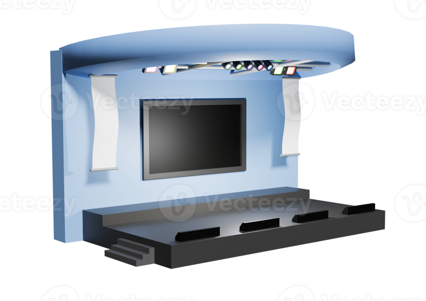 a 3d stage for event or exhibition with screen behind png