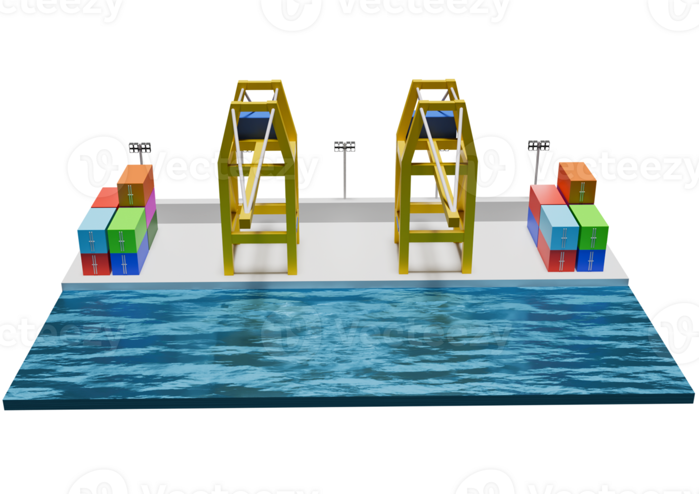 A 3d rendering of a bridge over water png