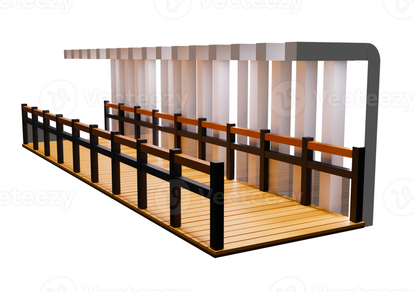 A wooden bridge with a railing and a railing png