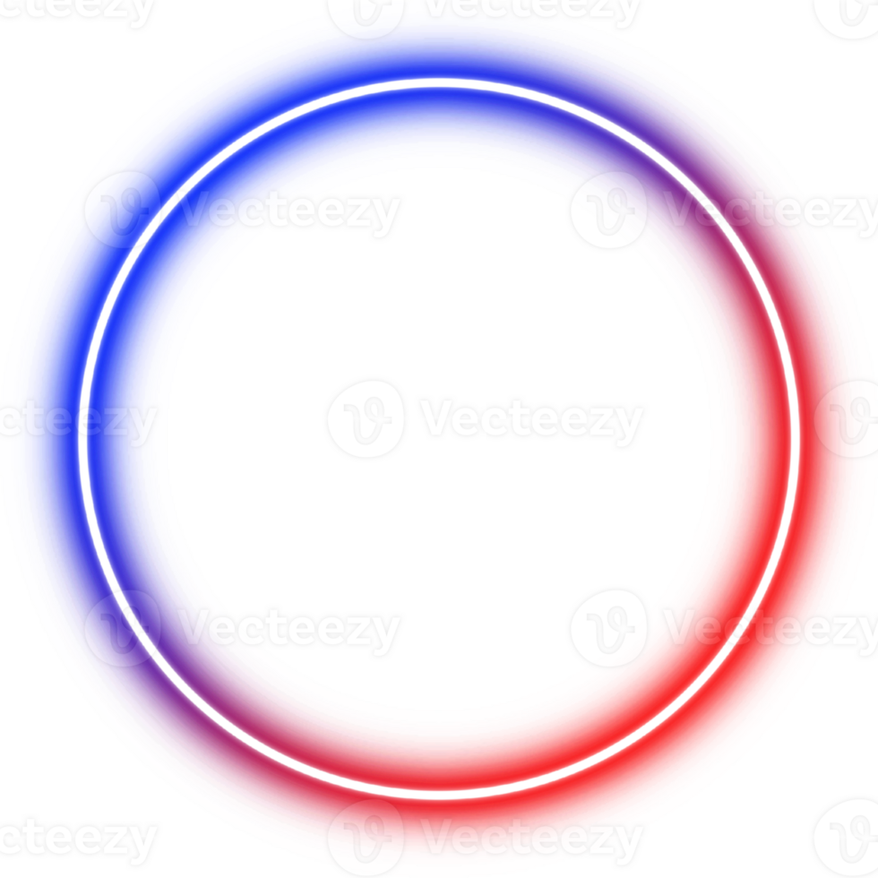 Neon ring light two tone. Outline circle neon light. Circle border frame. Arcade games png