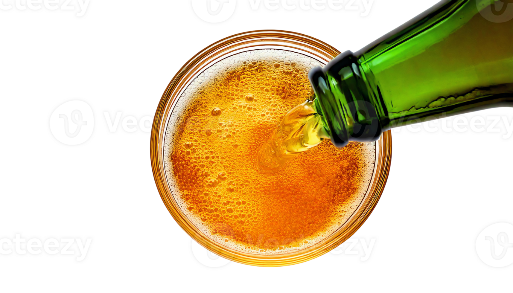 A refreshing bottle of beer pouring into a glass, capturing the golden liquid and bubbles. png