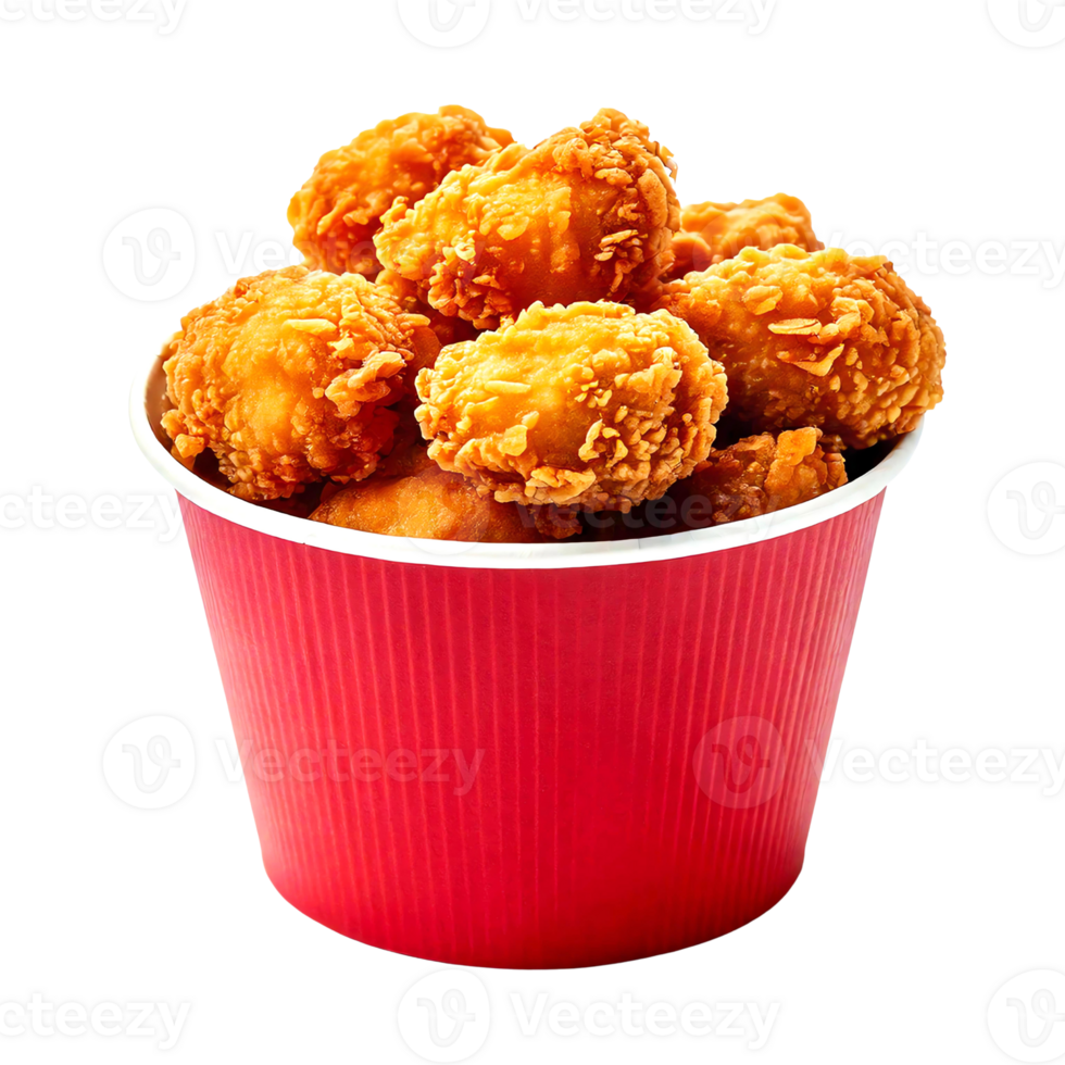 A vibrant bucket filled with crispy fried chicken pieces, perfect for any meal. png