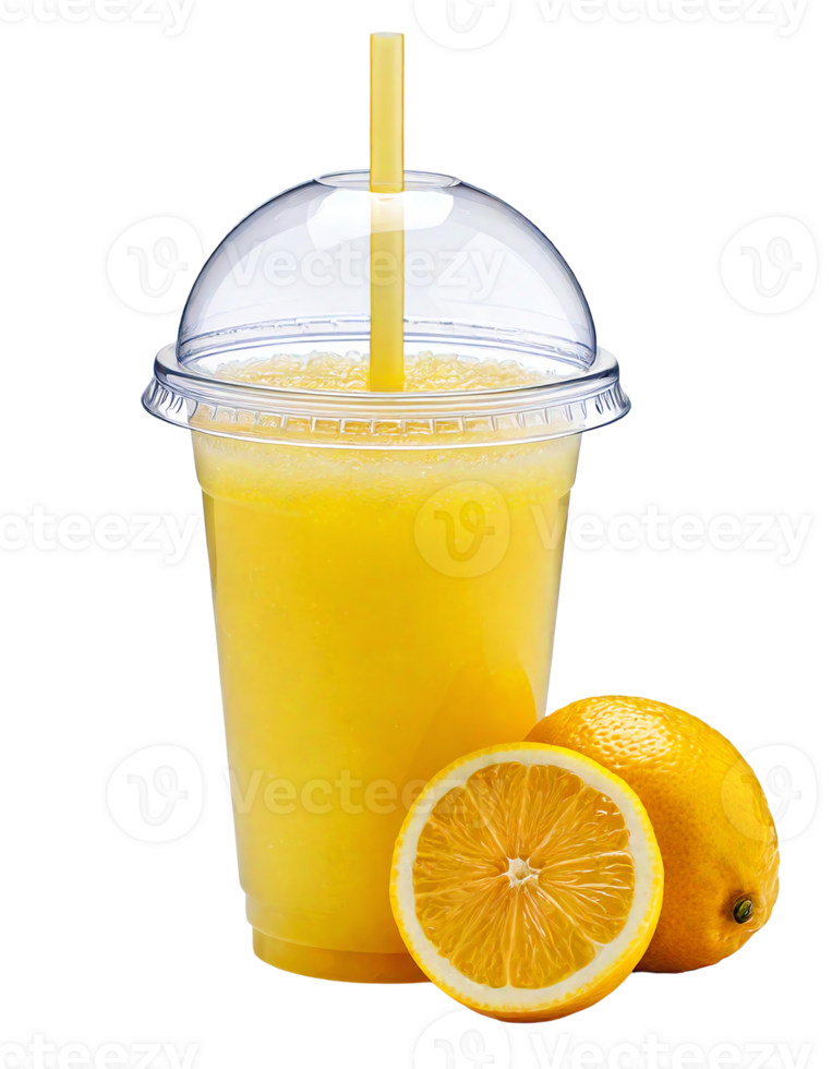 Refreshing lemon drink in a clear cup with lemon slices on the side, perfect for summer. png