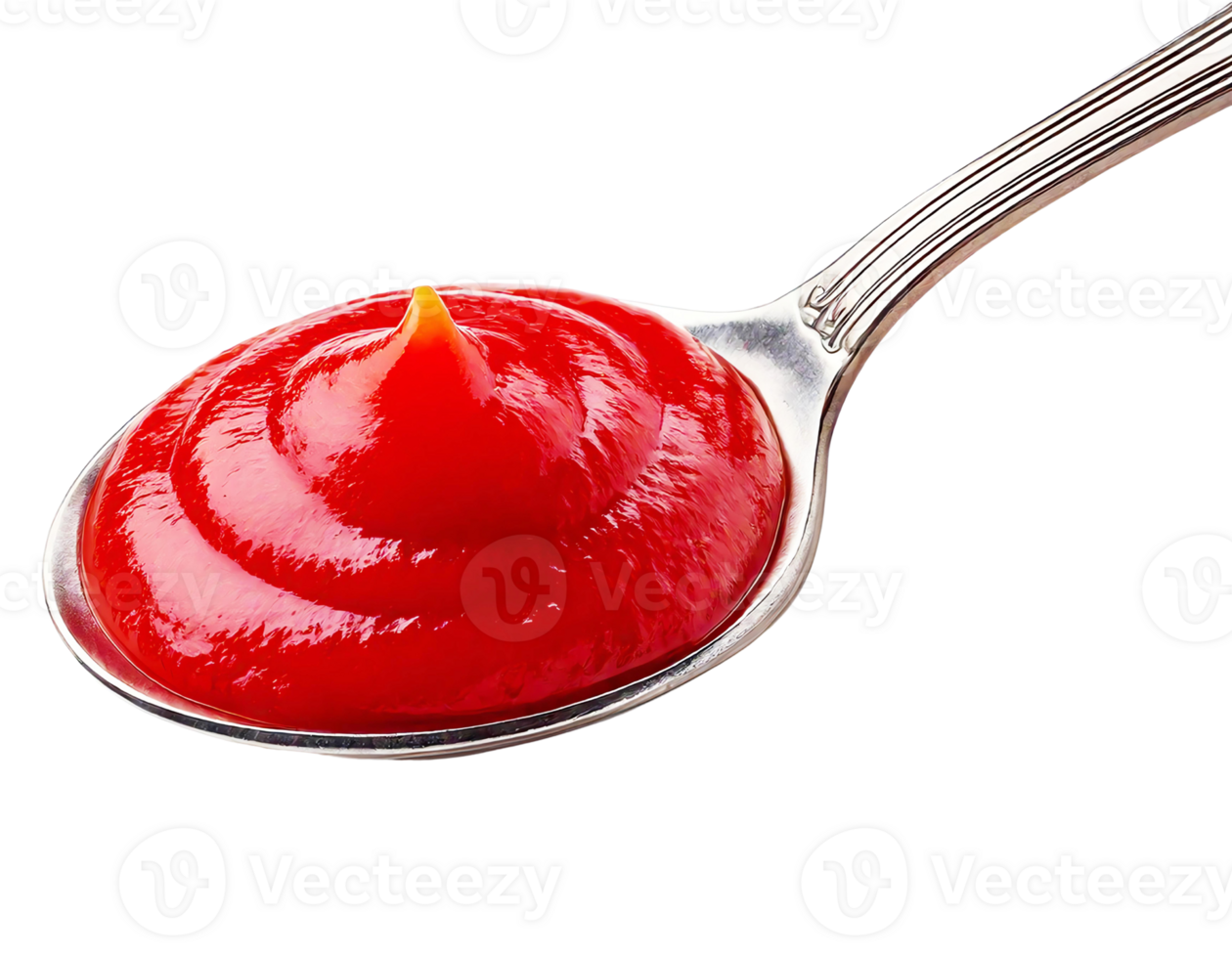 Freshly served ketchup on a silver spoon, ready for delicious meals and snacks. png