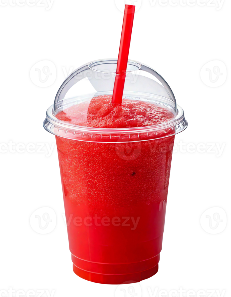 Refreshing red slush drink in a clear cup with a straw, perfect for summer moments. png