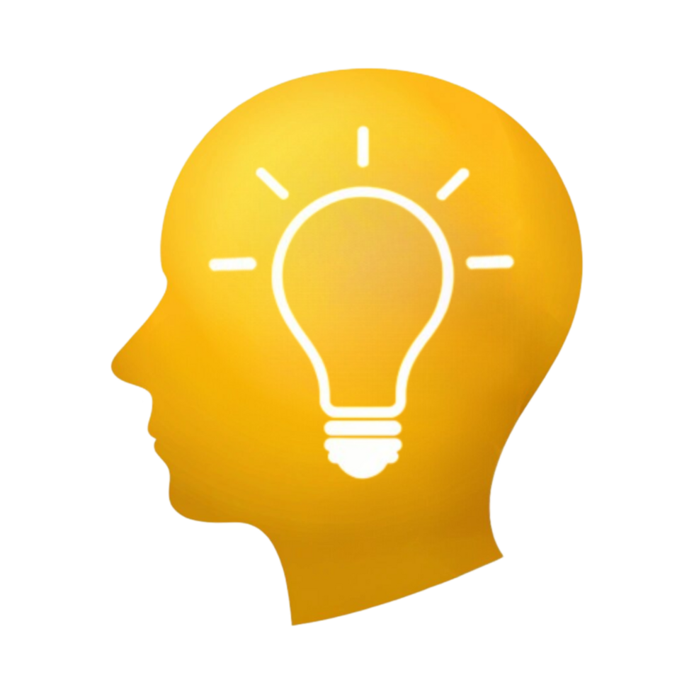 Concept of Brainstorming with Yellow Light Bulb in Head png