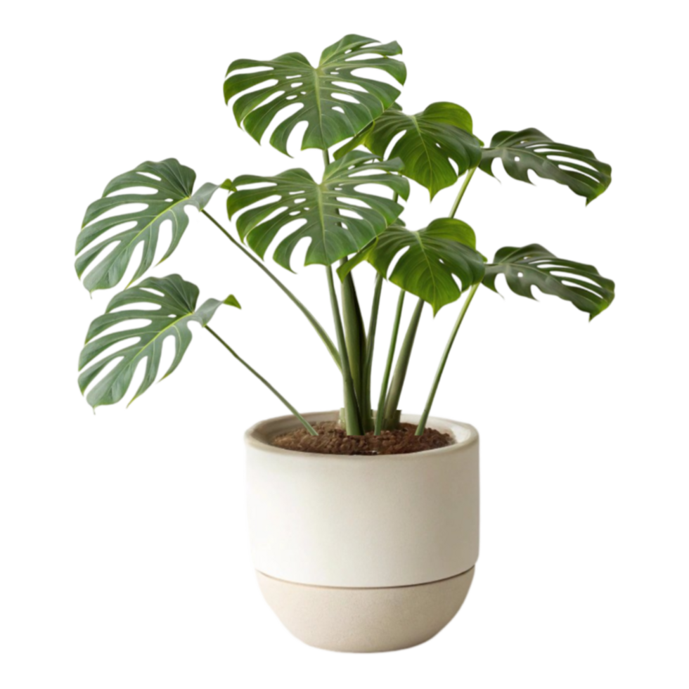 Monstera plant in a white pot on a transparent background png