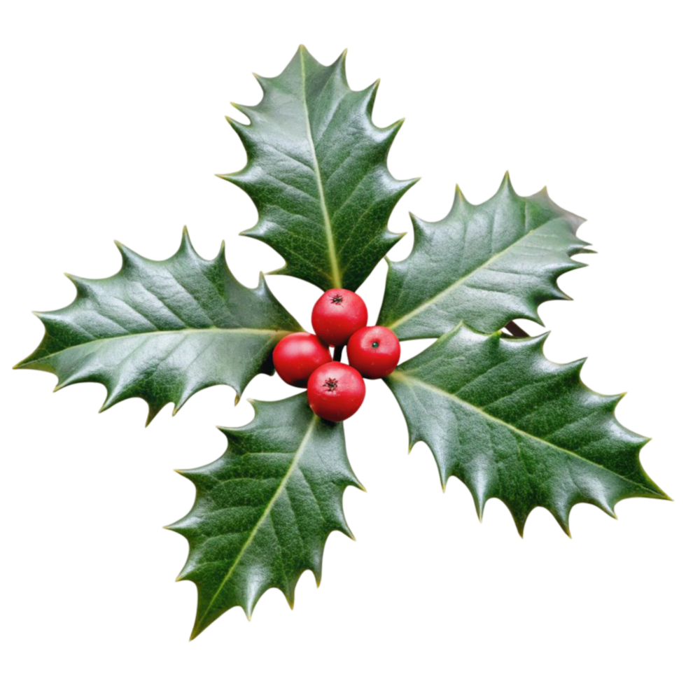 holly leaf with red berries on a transparent background png