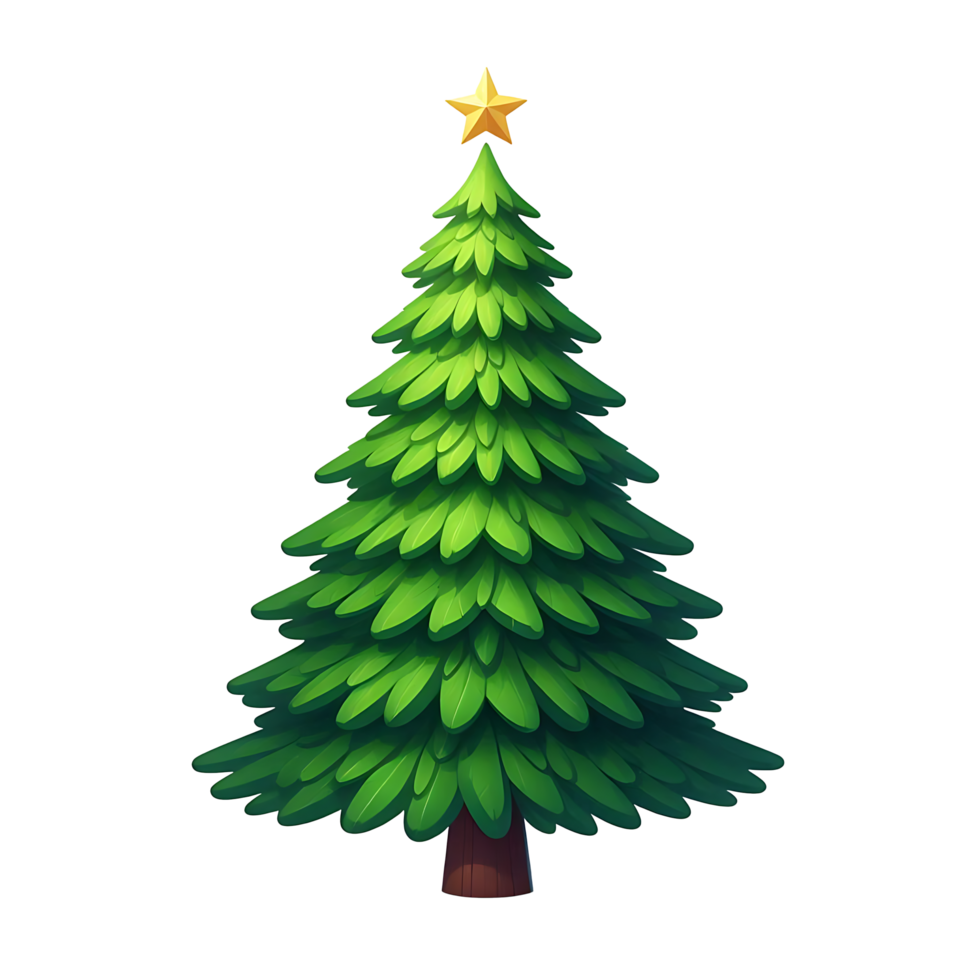 Realistic 3d tall Christmas Tree with a star on top of the tree png