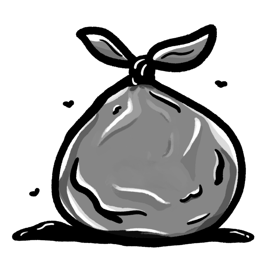 garbage cartoon isolated illustration, monochromatic doodle drawing png
