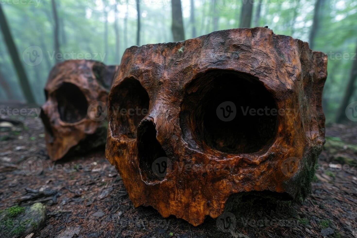 Mysterious hollow tree trunk in forest photo