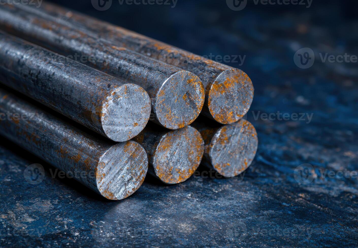 Rusty metal rods on dark background photo