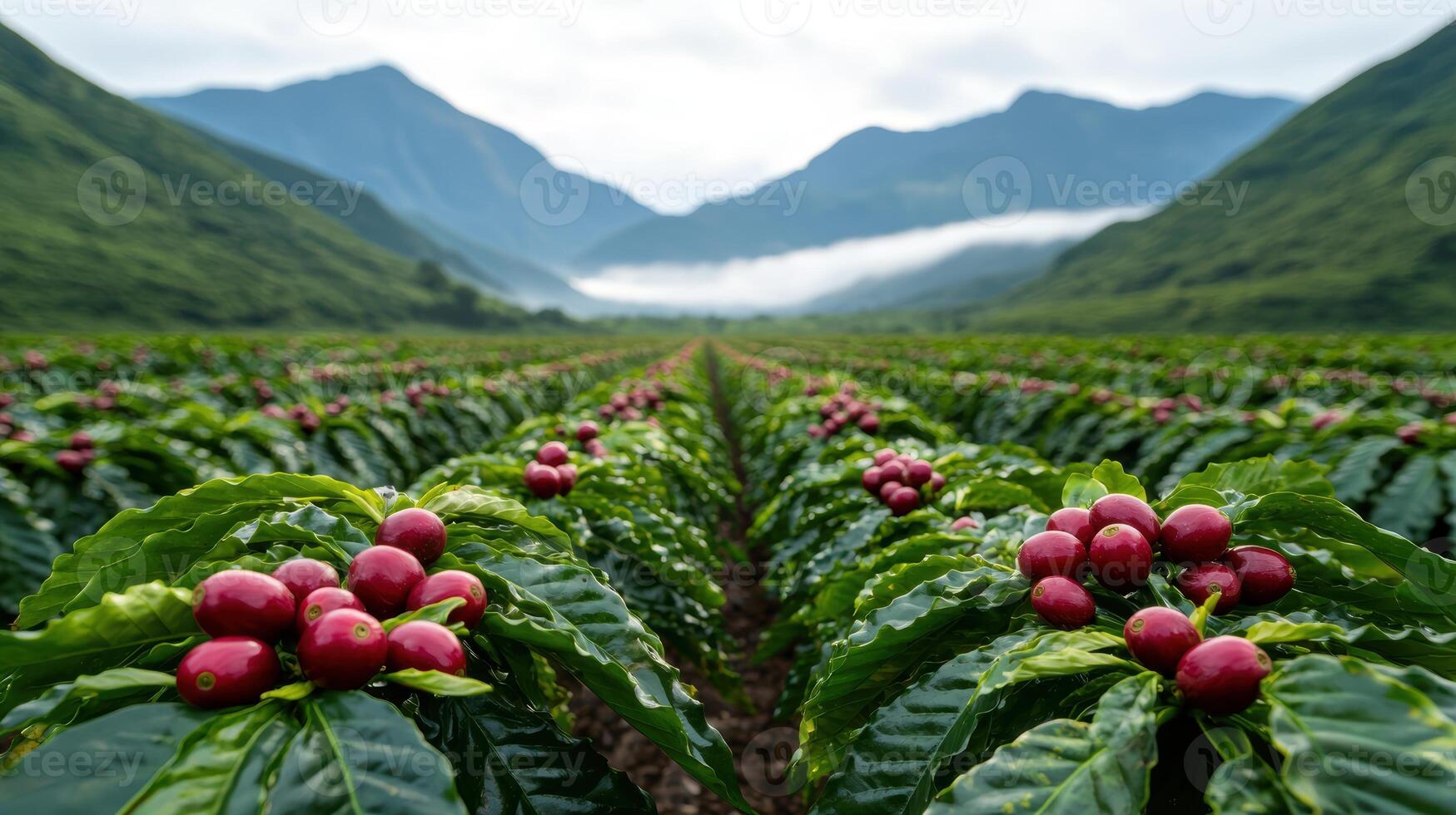 Lush coffee plantation in the mountains photo