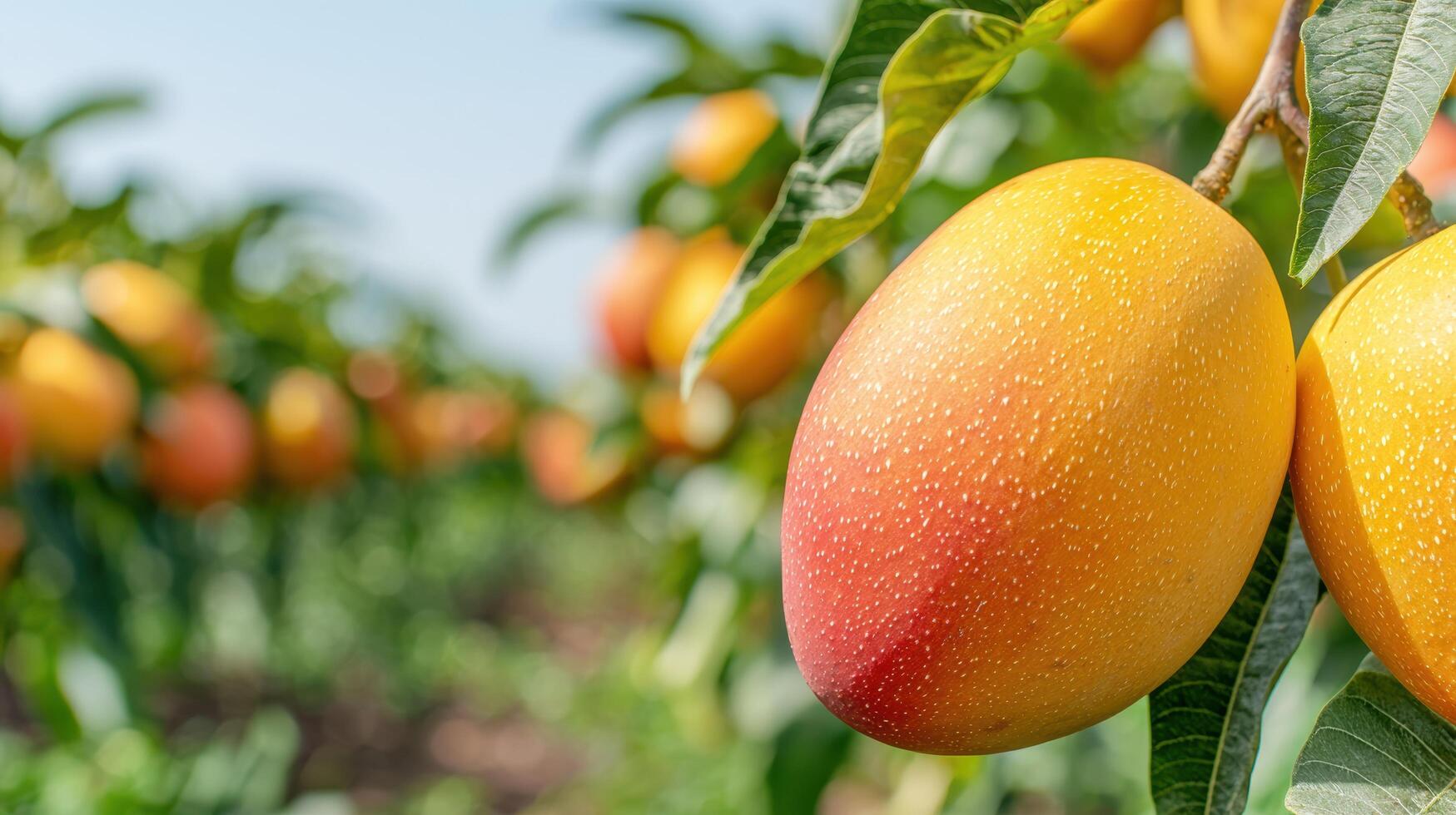 Ripe mango fruit on tree branch photo
