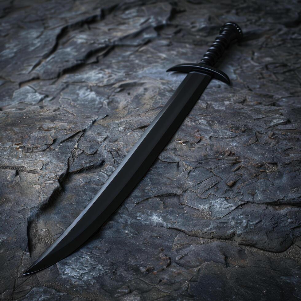 Ominous black dagger on dark slate background photo