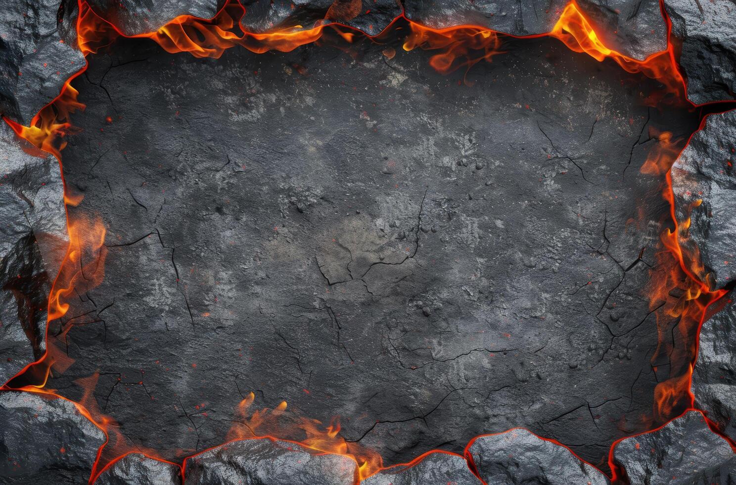 Fiery frame on dark stone background photo