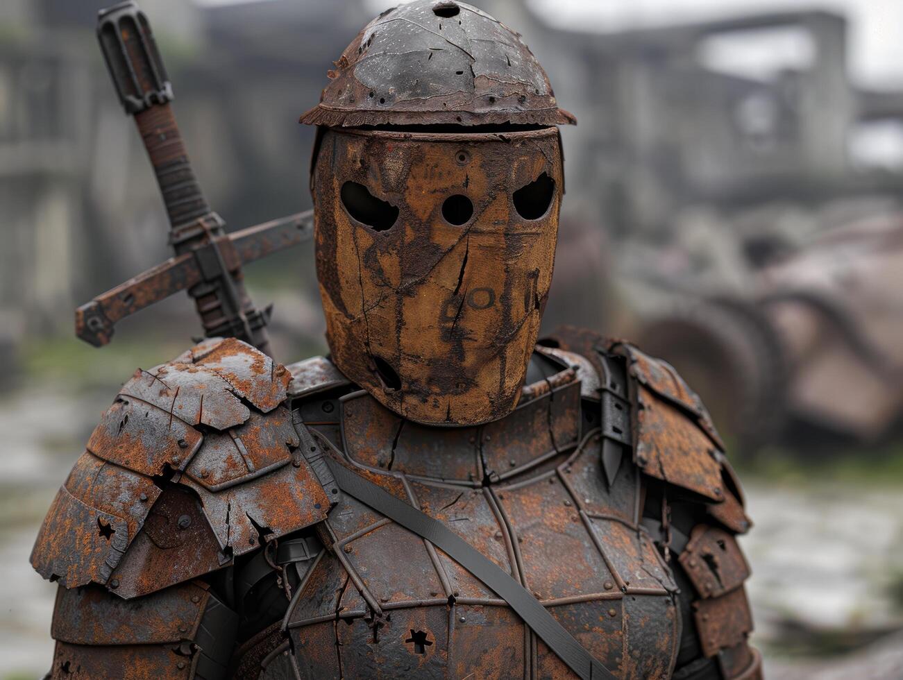 Rusty and worn medieval knight armor photo