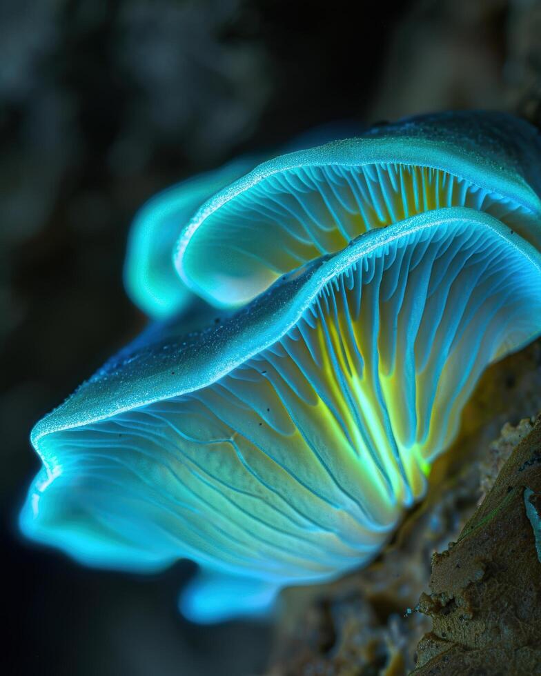 Vibrant blue mushroom with intricate patterns photo