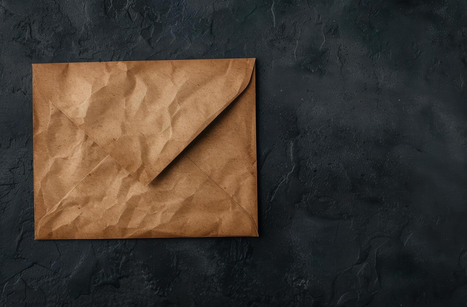 crumpled brown paper envelope on dark background photo