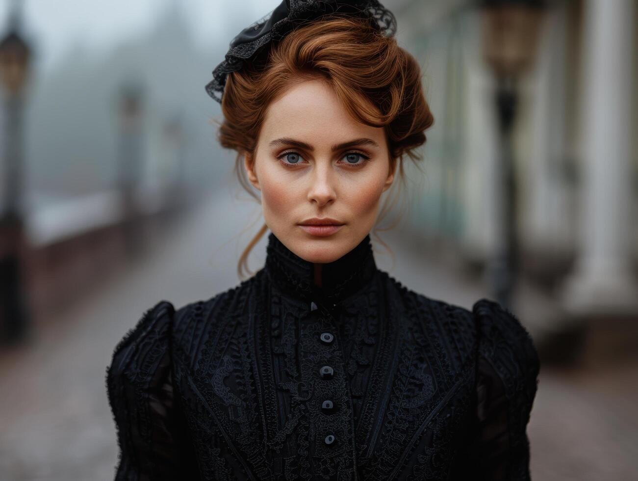 elegant woman in vintage fashion posing outdoors photo