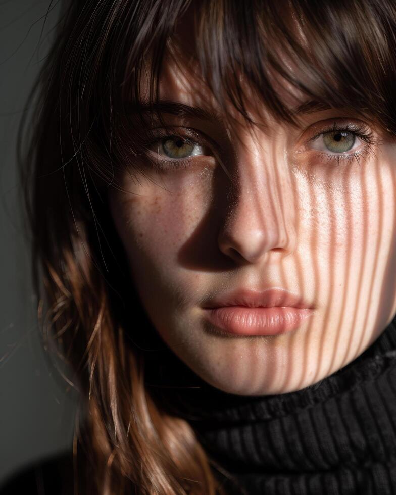 Thoughtful young woman with dark hair photo