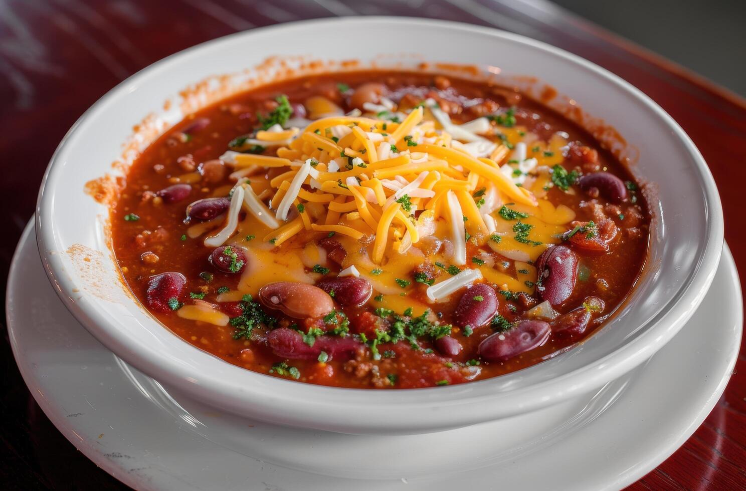 Hearty chili with beans and cheese photo