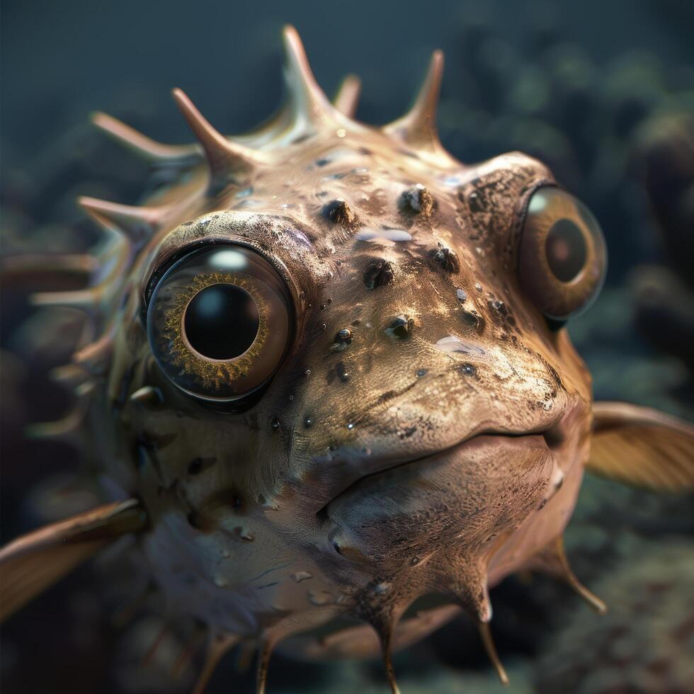 Closeup of a spiny puffer fish with large eyes photo