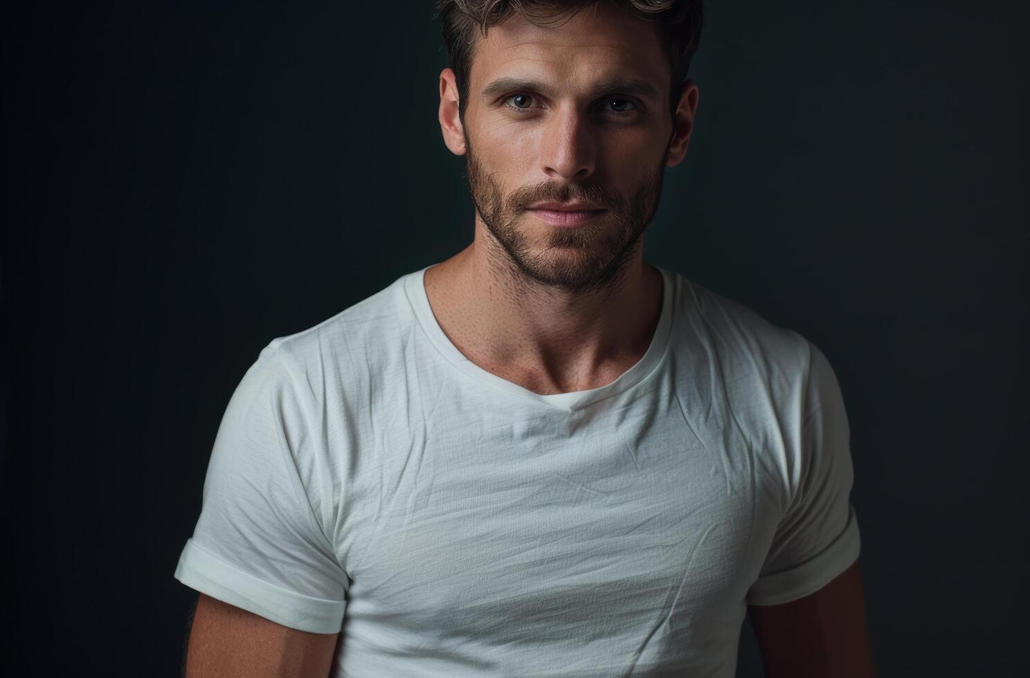 Serious man with beard looking at camera photo