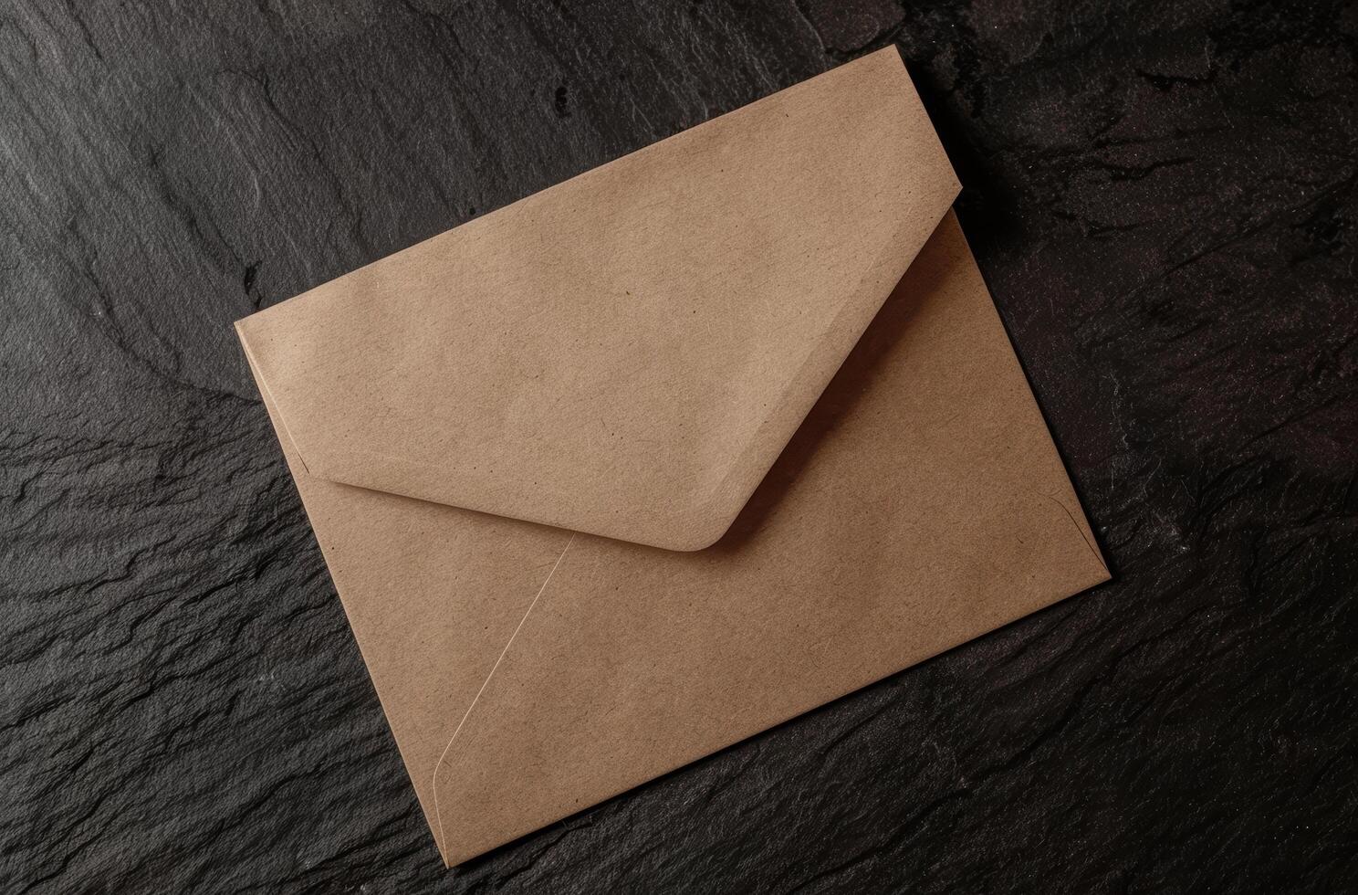 Blank brown envelope on dark slate background photo