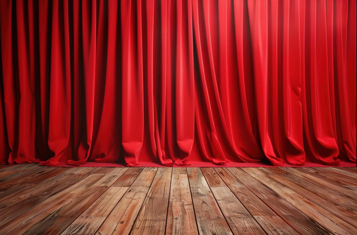 red curtain stage backdrop with wooden floor photo