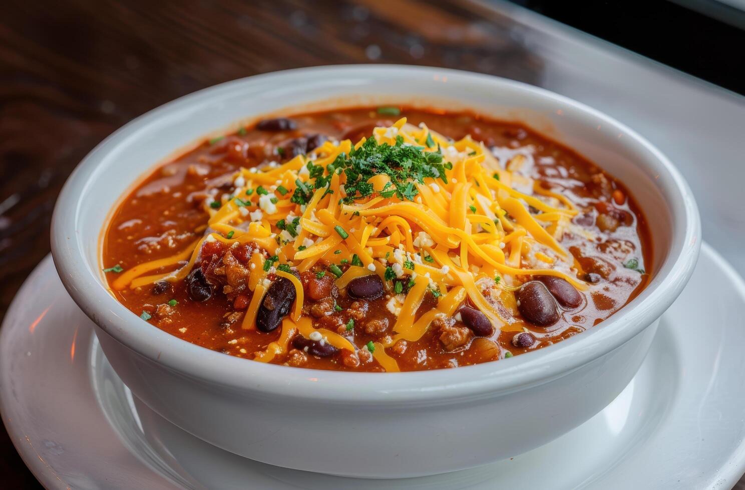 Hearty chili with beans and cheese photo
