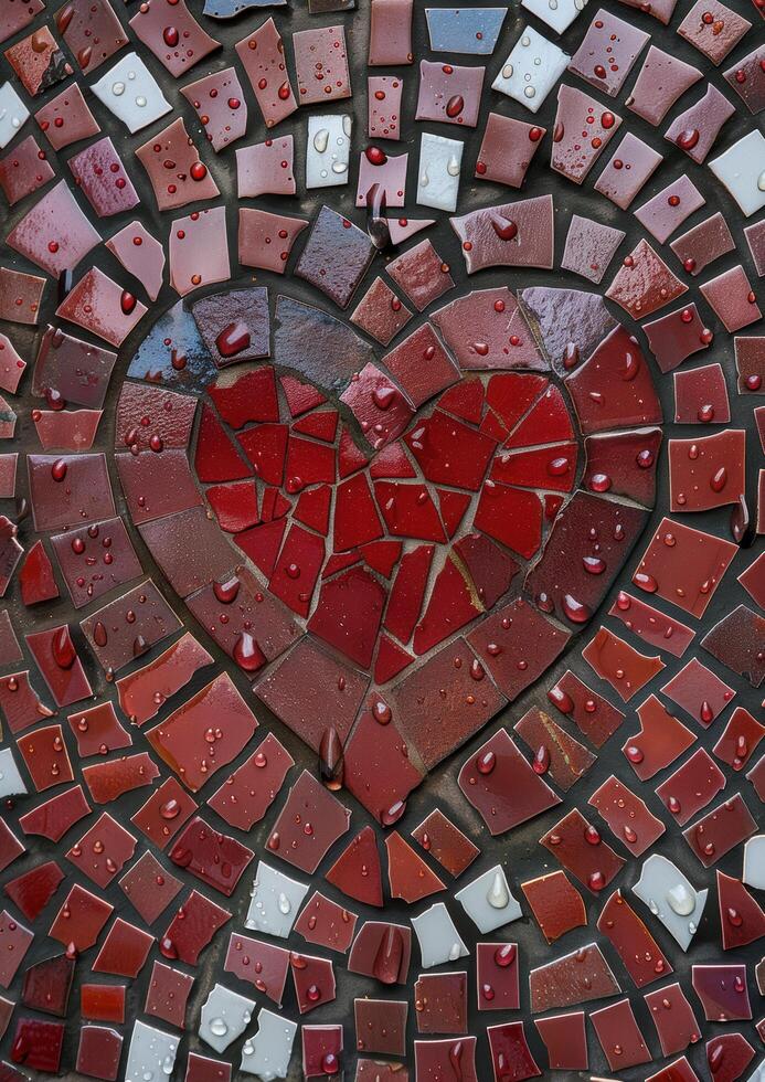Broken heart mosaic with water droplets photo