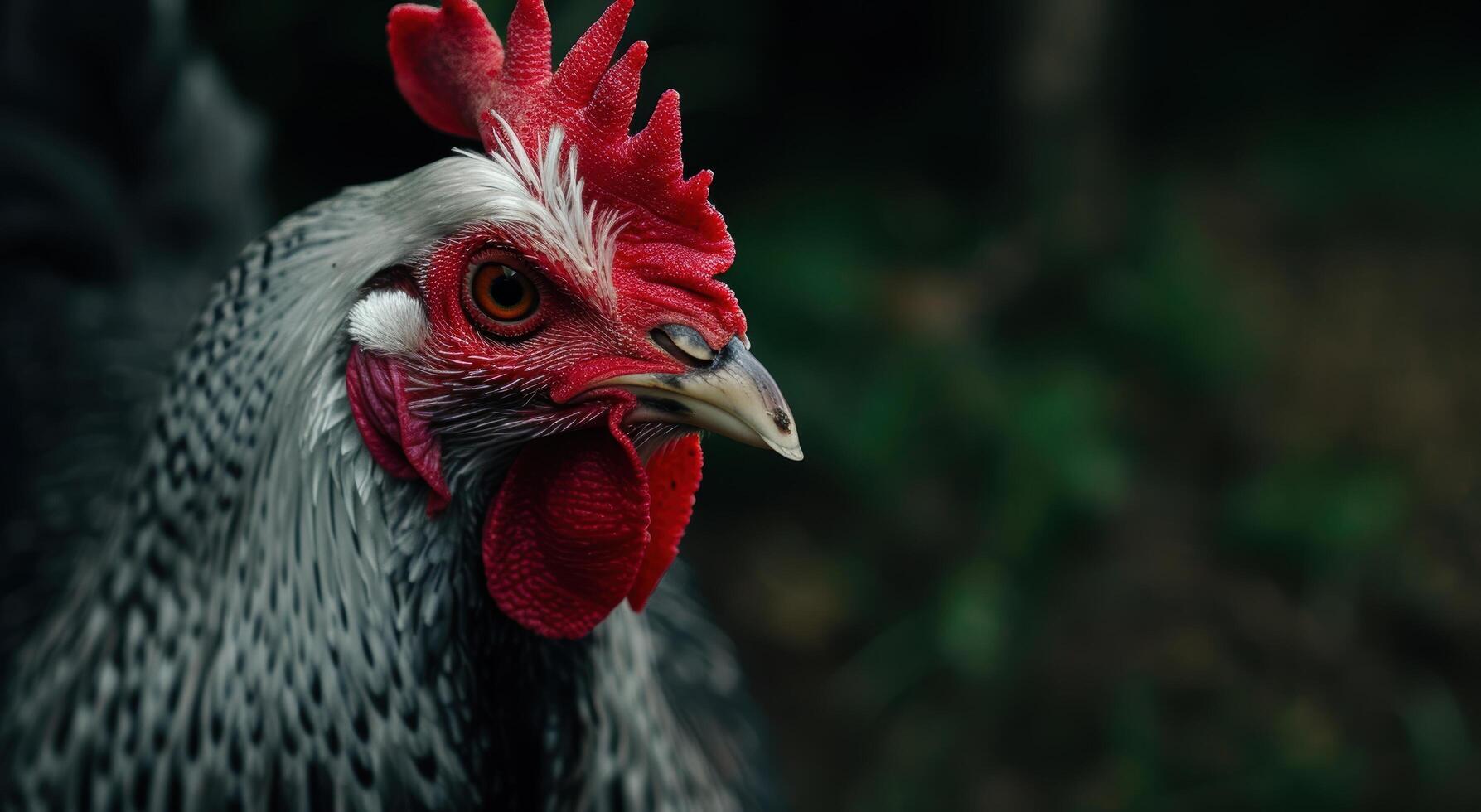 Close up of a vibrant rooster with striking red comb and feathers photo
