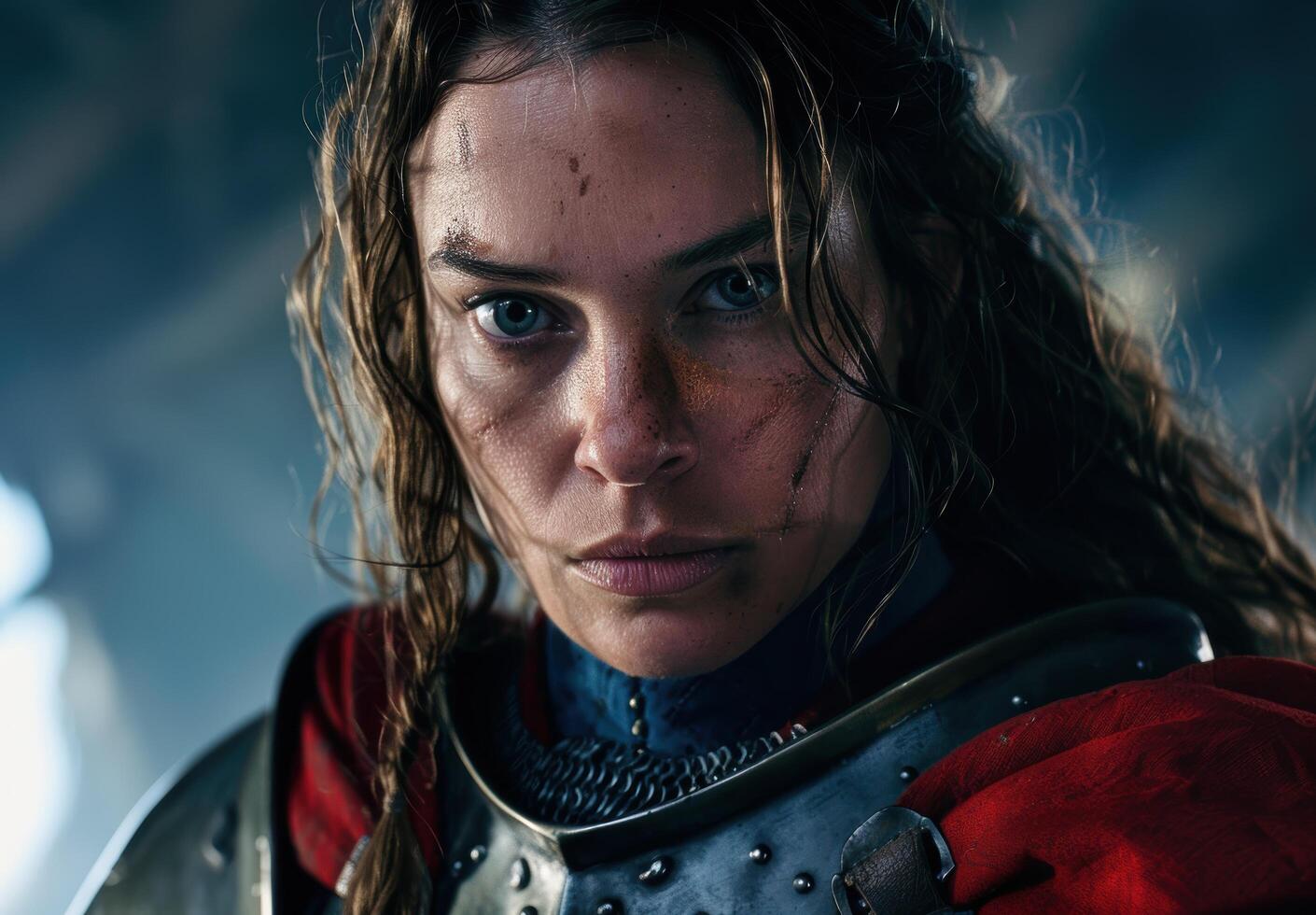 Determined female warrior with intense expression photo