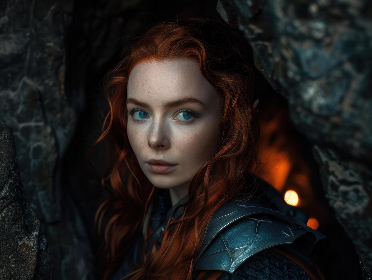 Mysterious redhead in dark fantasy setting photo