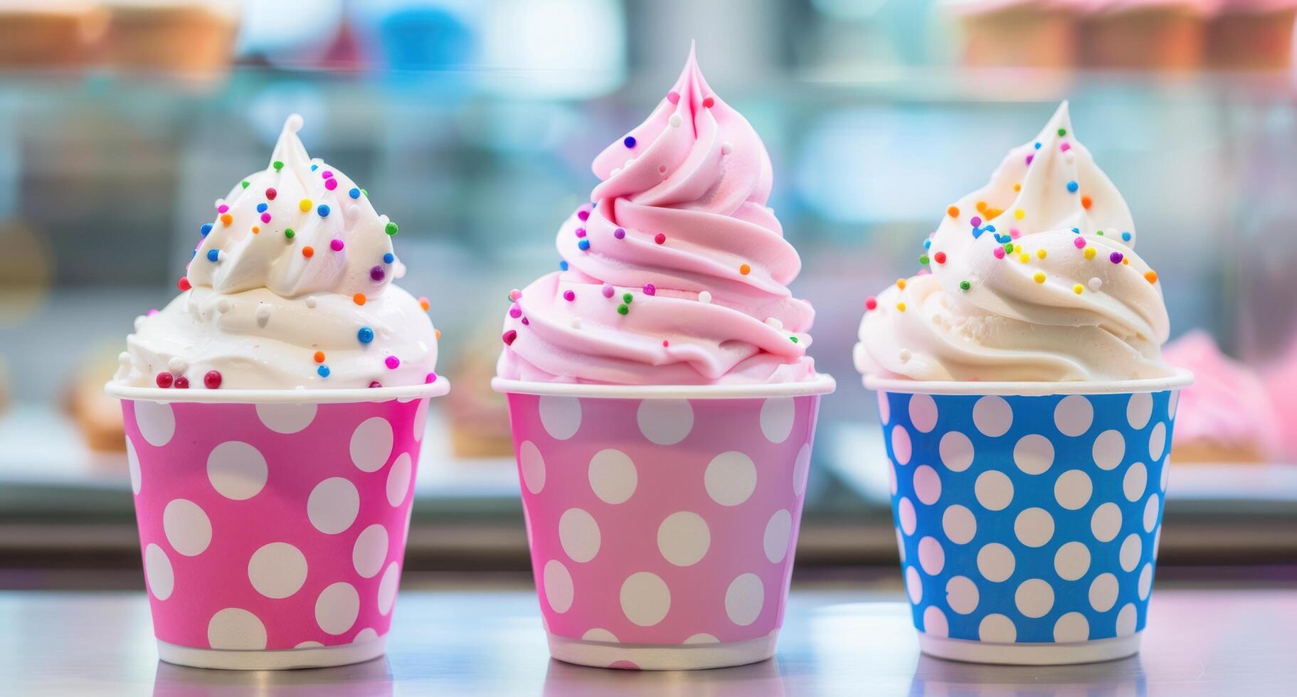 colorful ice cream desserts in polka dot cups photo