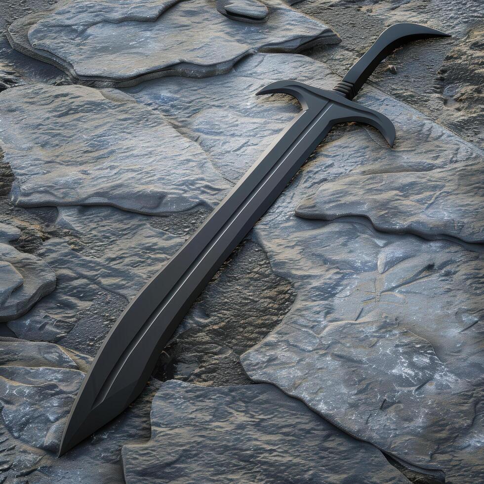 Black metal sword on rocky surface photo