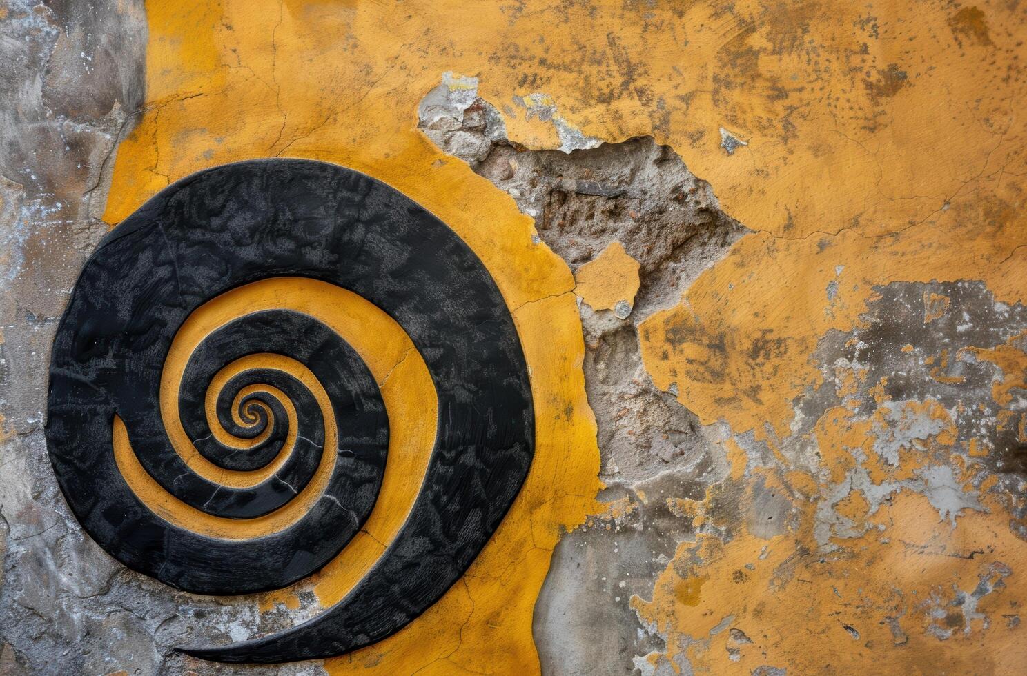 Weathered spiral pattern on a textured wall photo