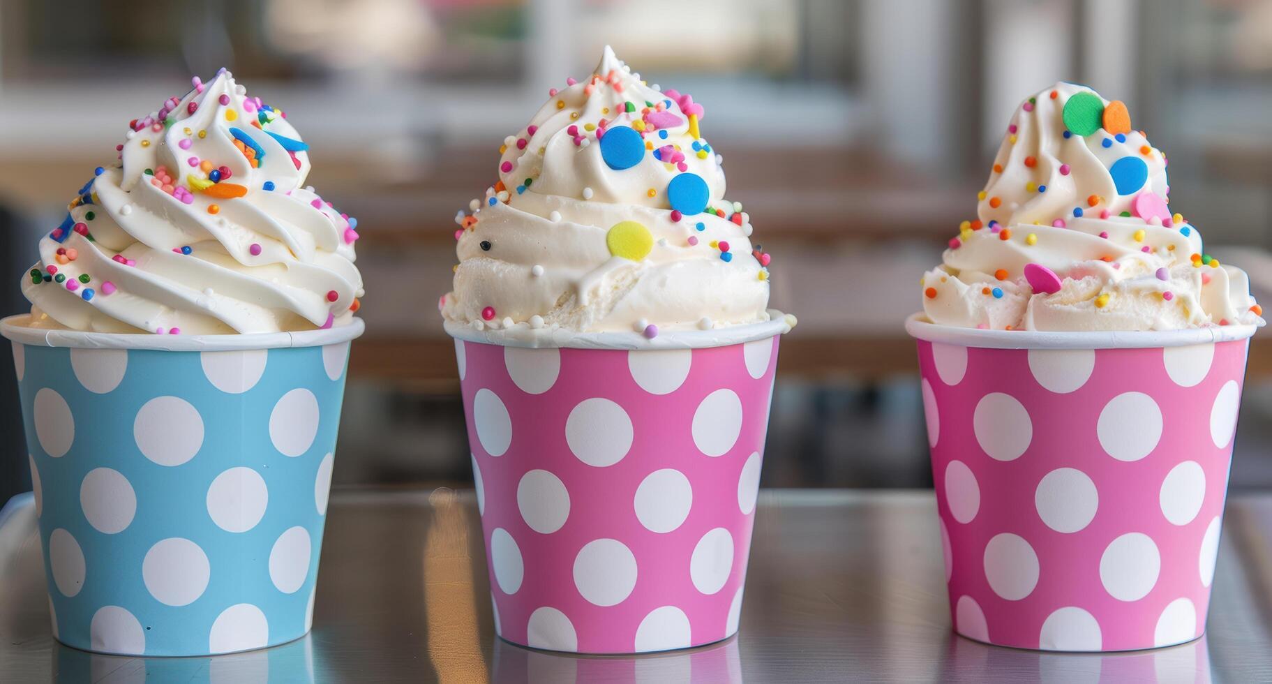 colorful cupcakes in polka dot cups photo