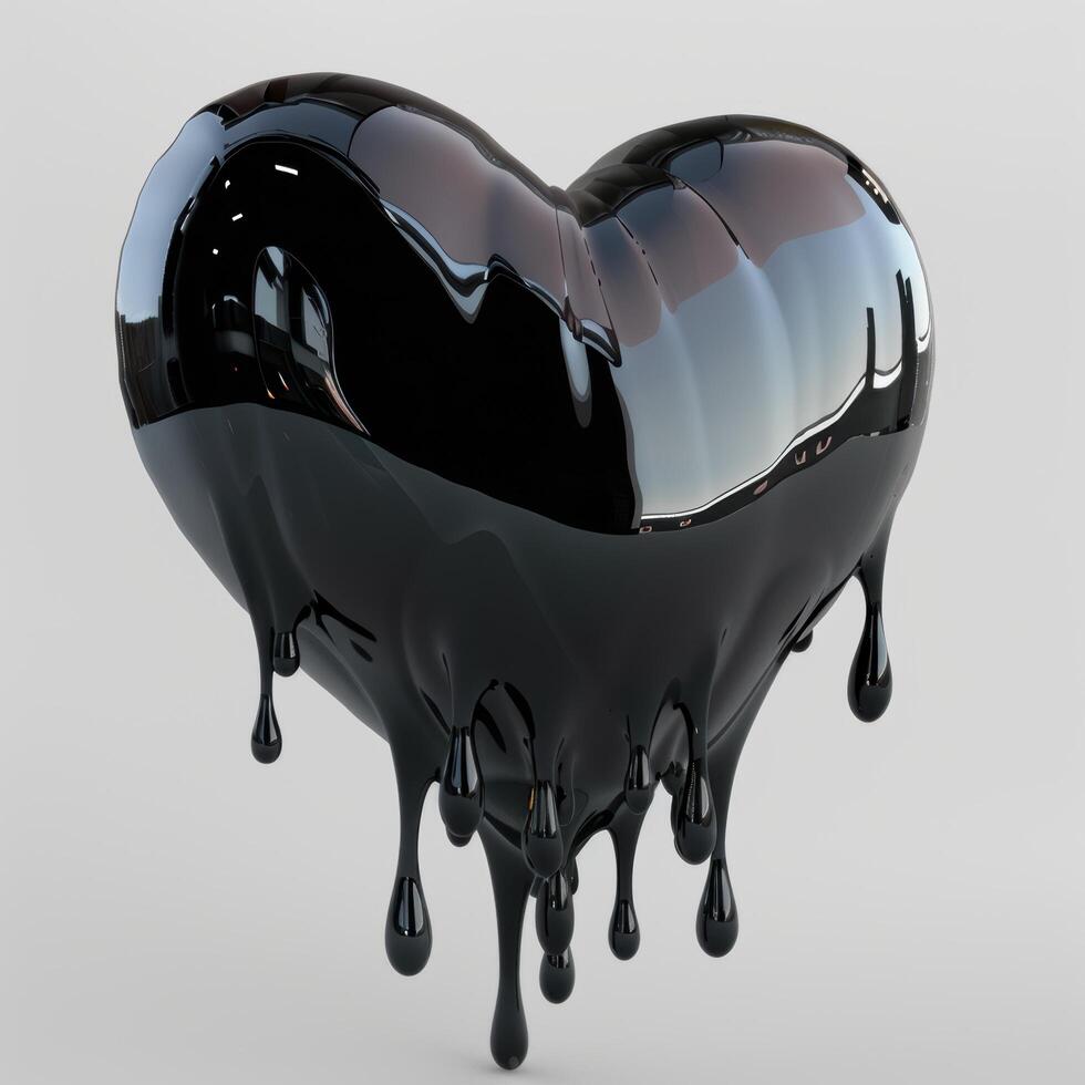 Melting heart shaped object made of black glossy material photo