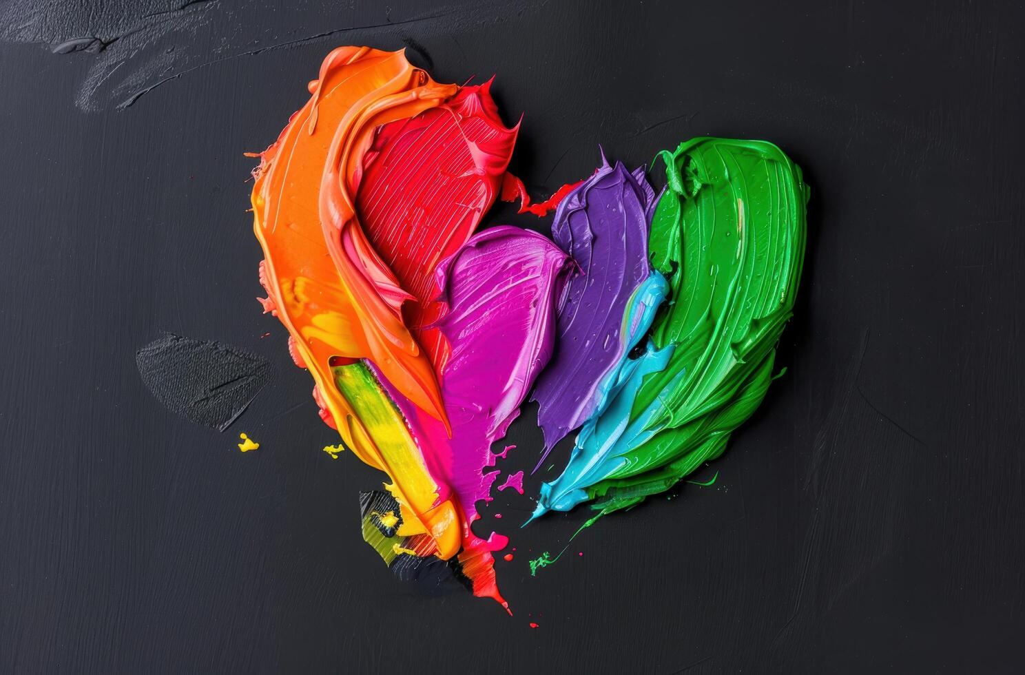 Colorful heart shaped paint strokes on a dark background photo