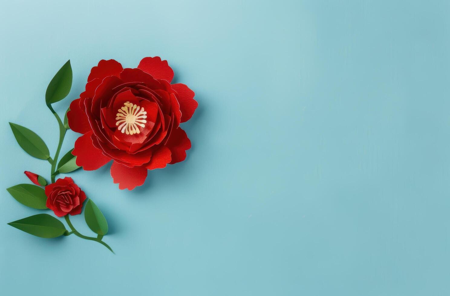 beautiful red rose flower on turquoise background photo