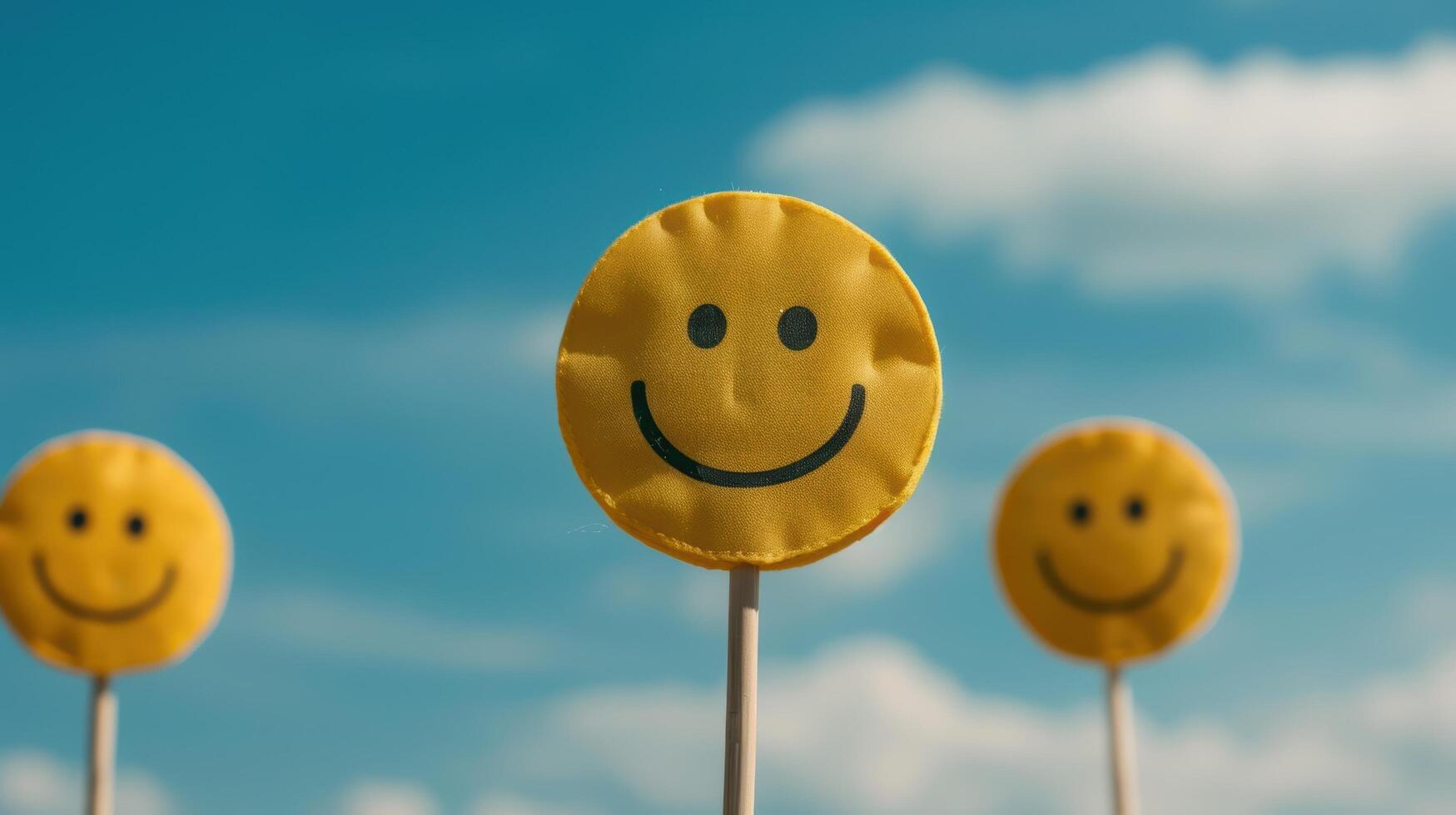 happy smiley face lollipops against blue sky photo